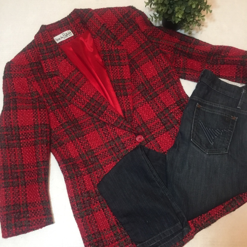 Vintage 80s DVF Wool plaid blazer